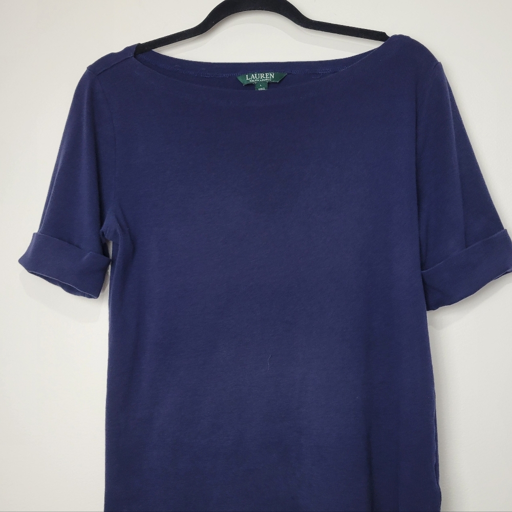 LAUREN RALPH LAUREN BOAT NECK 3/4 CUFFED SLEEVE NAVY BLUE SIZE LARGE